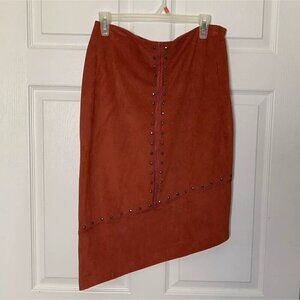 Bisou Bisou 8 Orange Sienna Studded Asymmetrical Pencil Skirt y2k Boho